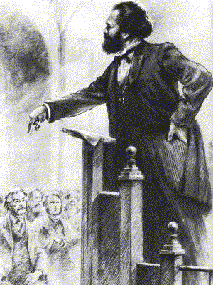 sketch of Marx addressing the Congress
