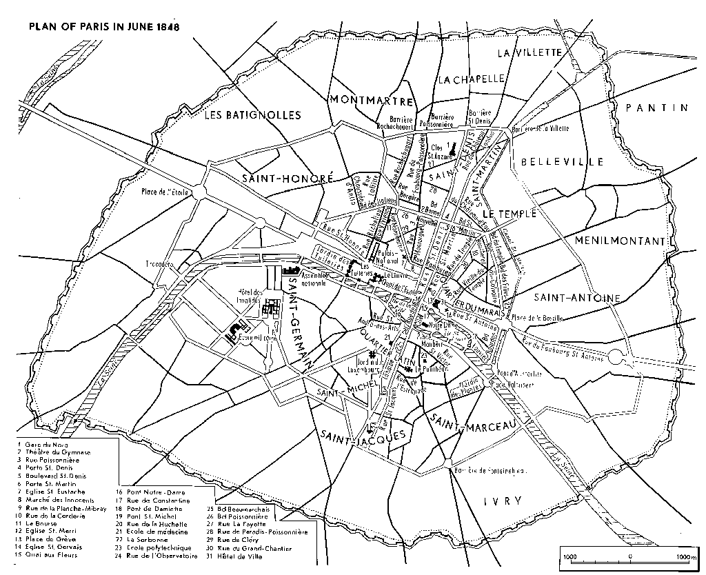 Map of Paris in 1848